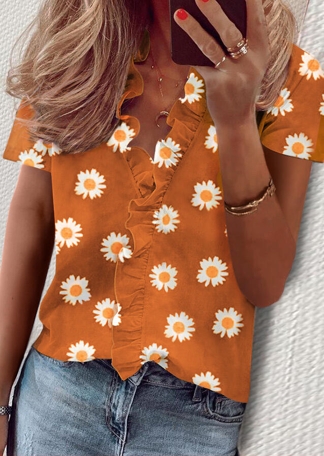 

Daisy Ruffled V-Neck Blouse without Necklace - Yellow, 470972