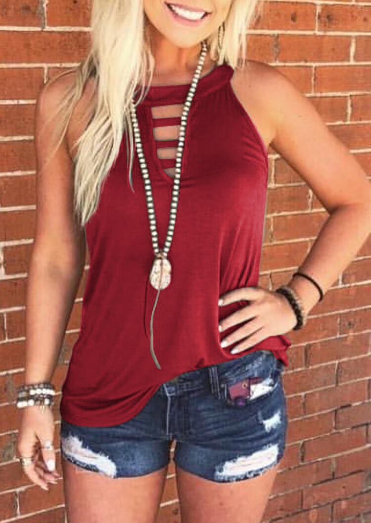 

Hollow Out Tank without Necklace - Burgundy, 471090