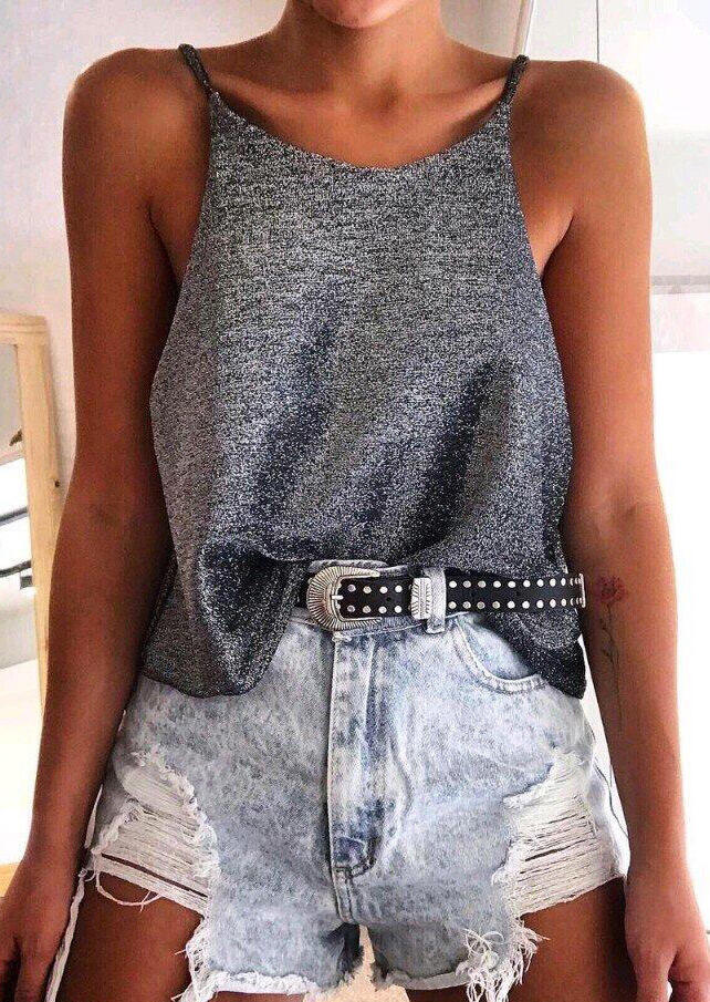 

Tank Tops O-Neck Casual Camisole in Gray. Size: ,XL