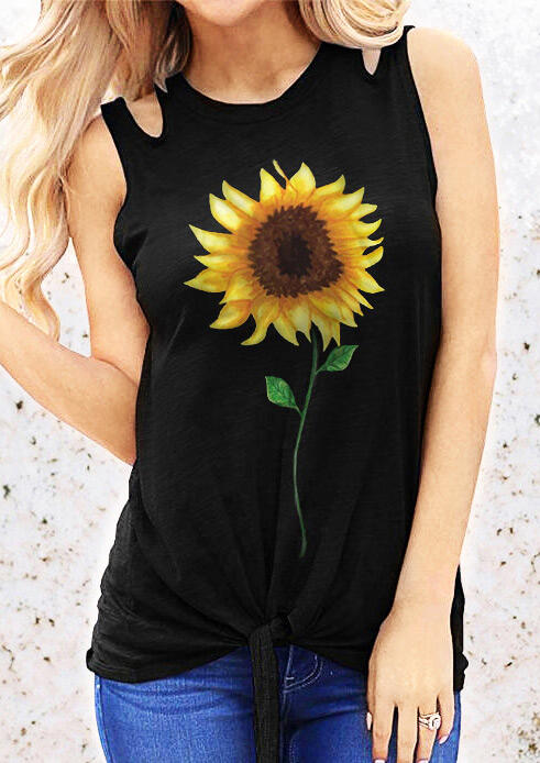 

Tank Tops Sunflower Hollow Out Tie Tank in Black. Size