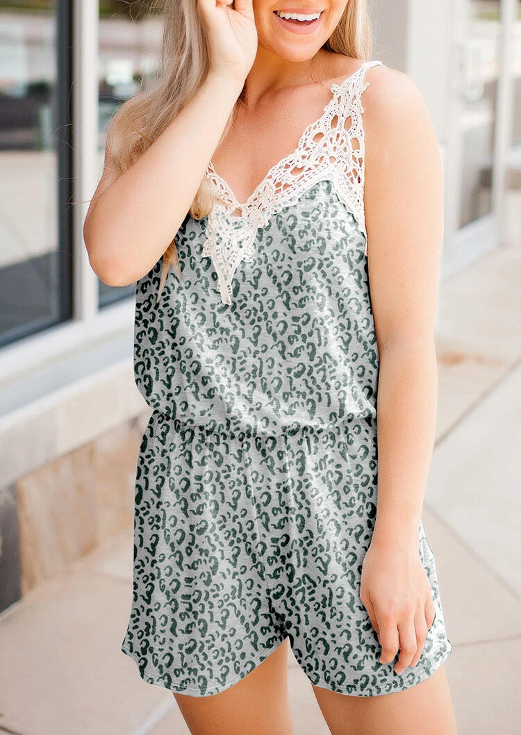 

Jumpsuits & Rompers Leopard Lace Splicing V-Neck Romper in Leopard. Size