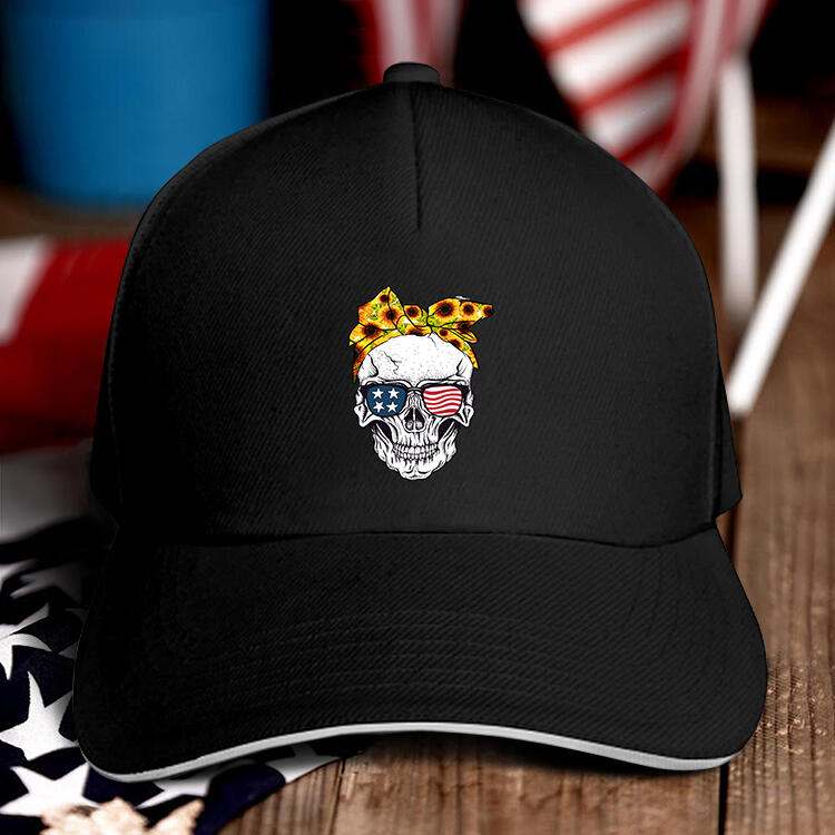 

Hats Sunflower American Flag Skull Baseball Hat. Size, Black