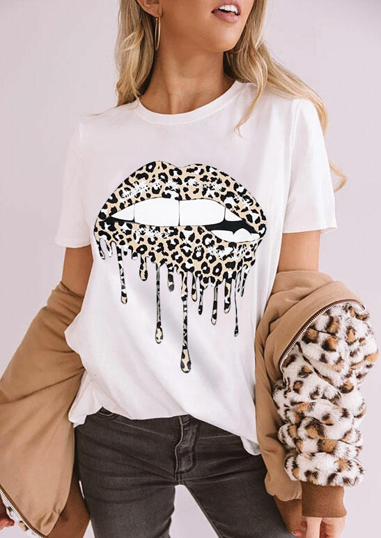 

Leopard Lips T-Shirt Tee - White, 471069
