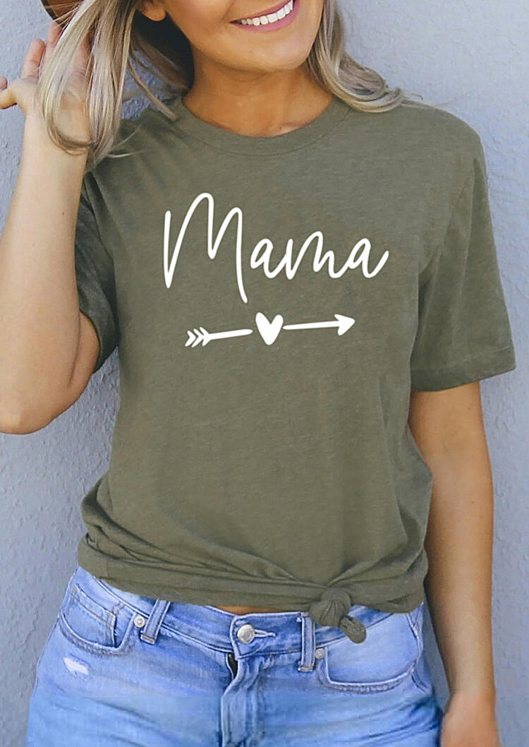 

Tees T-shirts Mama Arrow Love Heart T-Shirt Tee - Army Green. Size