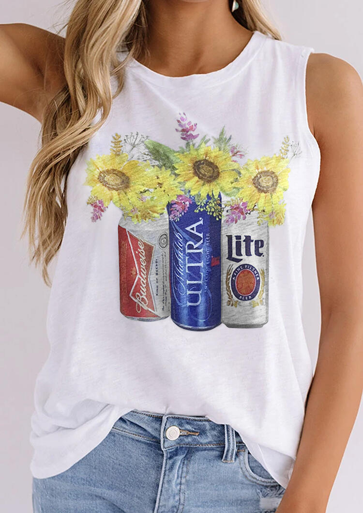 

Sunflower Wine Bottles Casual Tank -White, 470369
