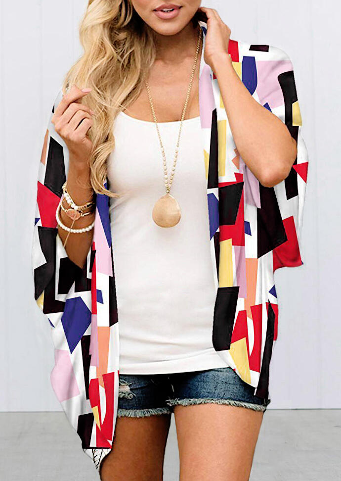 

Cardigans Geometric Batwing Sleeve Cardigan without Necklace. Size, Multicolor