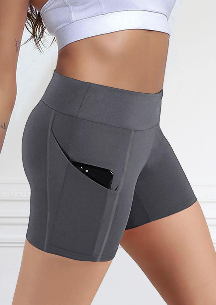 

Activewear Sided Pocket Yoga Sports Shorts in Gray. Size: ,M