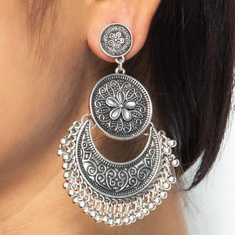 

Vintage Flower Beading Tassel Earrings, Gold;silver, 469218