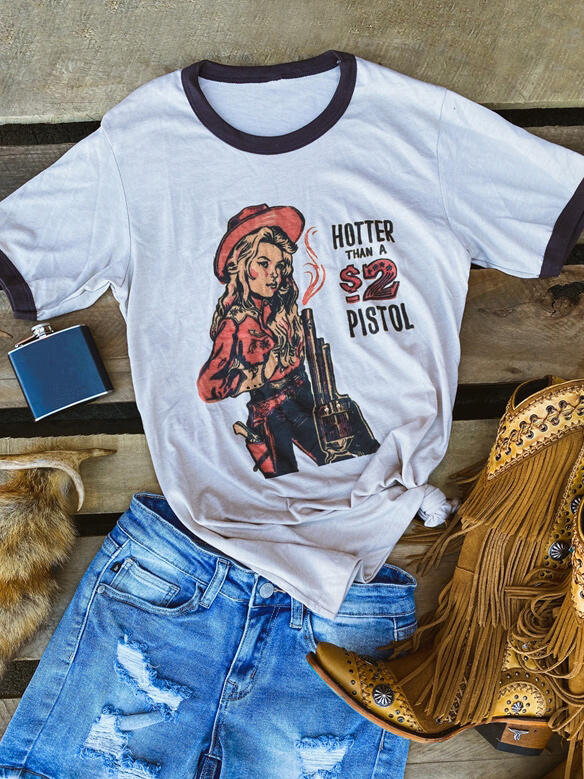 

Tees T-shirts Hotter Than A 2 Pistol T-Shirt Tee in White. Size