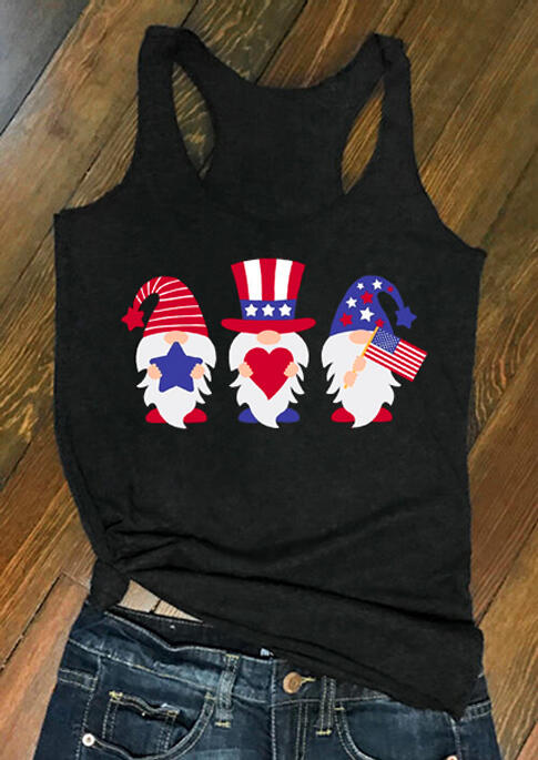 

Tank Tops American Flag Gnomies Love Heart Tank in Black. Size
