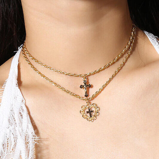 

Necklaces Cross Heart Dual-Layered Pendant Necklace. Size, Gold