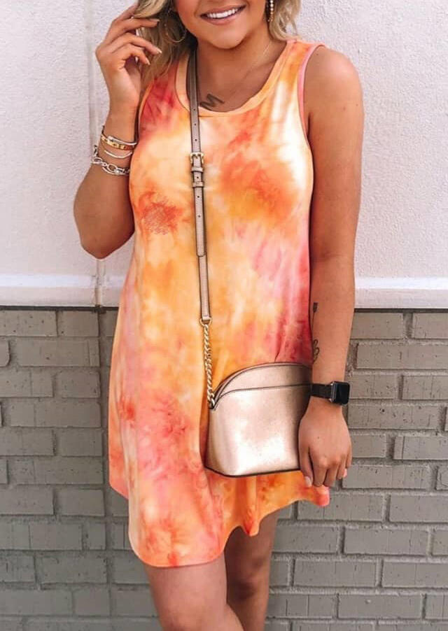 

Tie Dye Mini Dress without Necklace, Multicolor, 471181