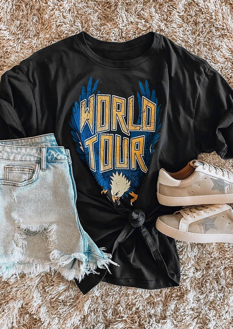 

Tees T-shirts World Tour Eagle O-Neck T-Shirt Tee in Black. Size: M,,XL