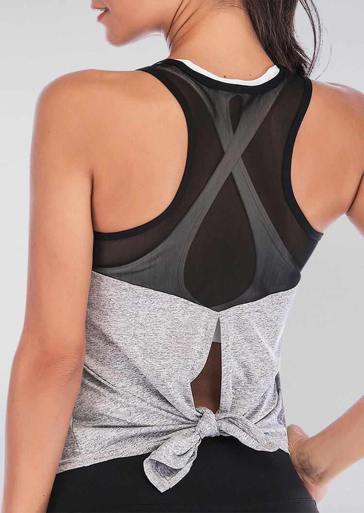 

Color Block Tie Sports Tank - Light Grey, 471392