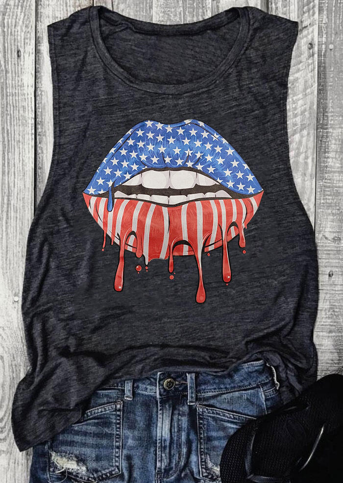 

American Flag Star Lips Tank - Dark Grey, 469464