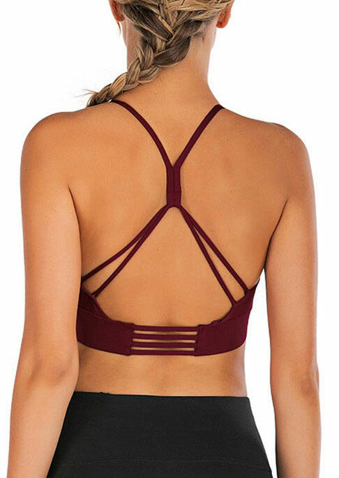 

Activewear Criss-Cross Fitness Activewear Yoga Sports Bra in Burgundy. Size