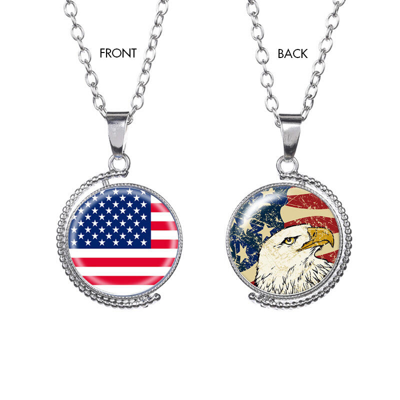 

Earrings American Flag Eagle Rotatable Pendant Necklace. Size, Silver