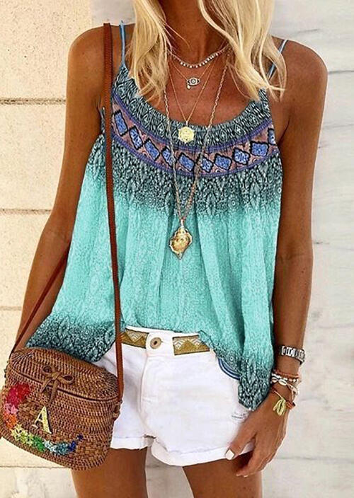 

Gradient Geometric Camisole without Necklace - Light Blue, 471440