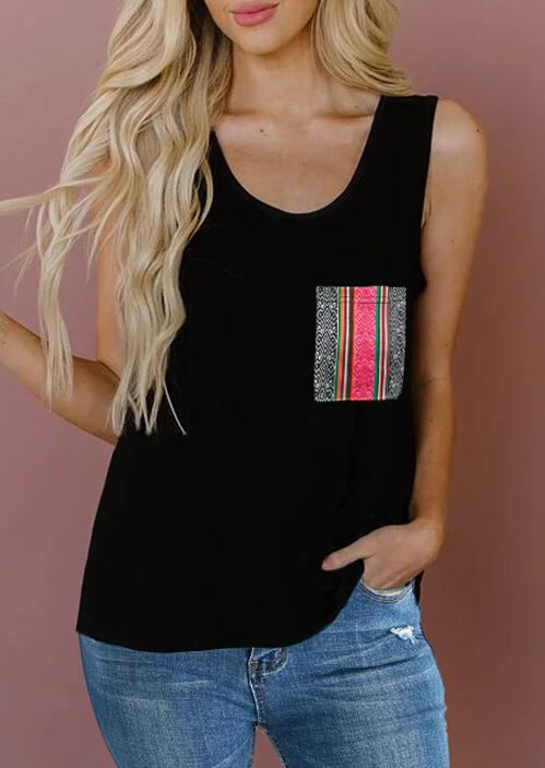 

Striped Splicing Pocket Tank - Black, 471454