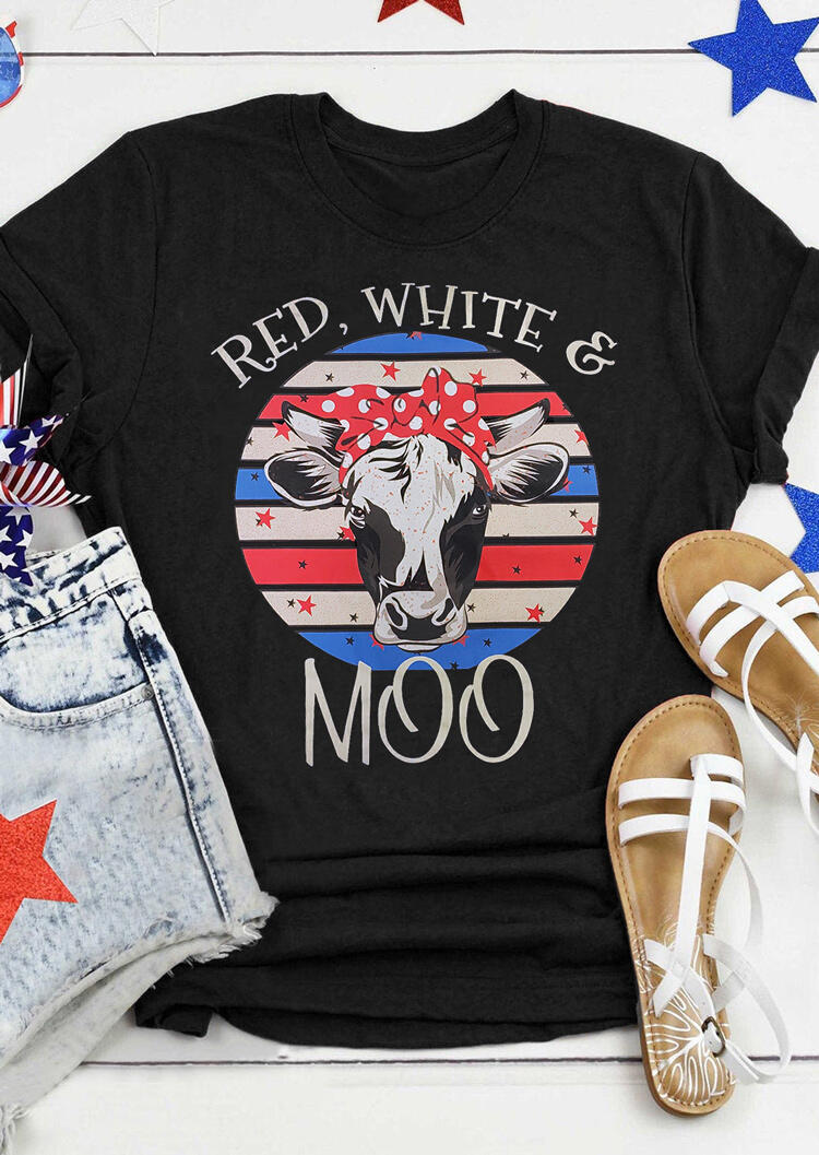 Red White Moo Cattle T-Shirt Tee - Black, 469870