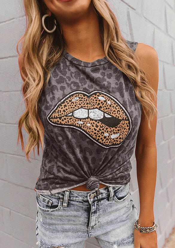 

Tank Tops Leopard Lips O-Neck Tank Top in Leopard. Size