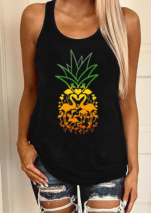 

Tank Tops Gradient Color Pineapple Flamingo Tank in Black. Size: ,XL