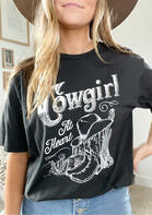 Cowgirl At Heart T-Shirt Tee - Black