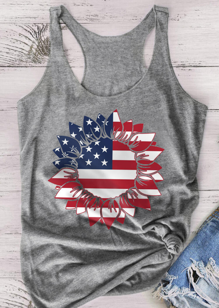 

American Flag Star Sunflower Tank - Gray, 471510