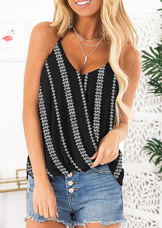 

Tank Tops Printed V-Neck Camisole without Necklace in Black. Size: ,XL