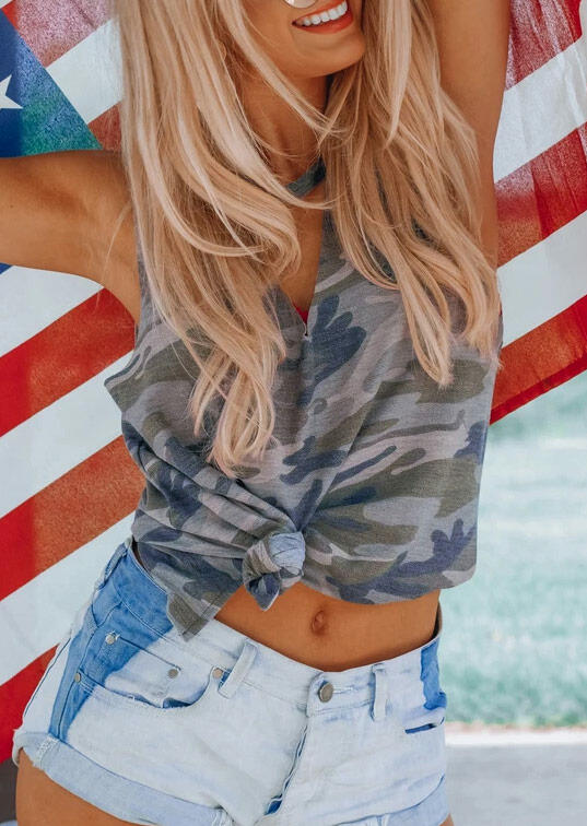 

Tank Tops Camouflage Hollow Out Tank in Camouflage. Size