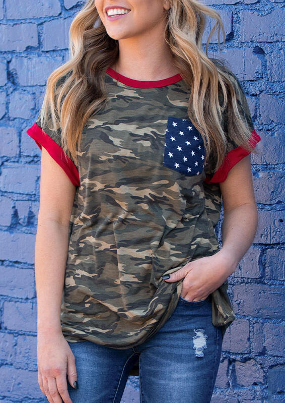 

Camouflage American Flag Star Pocket T-Shirt Tee, 471576