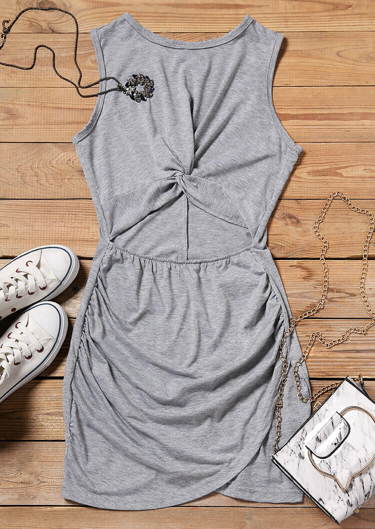 Hollow Out Twist Bodycon Dress - Gray