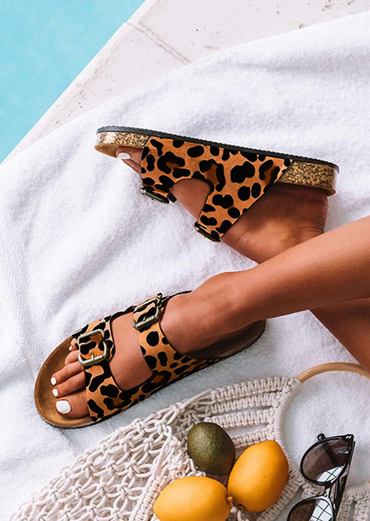 

Slippers Summer Leopard Hollow Out Buckle Flat Slippers in Leopard. Size