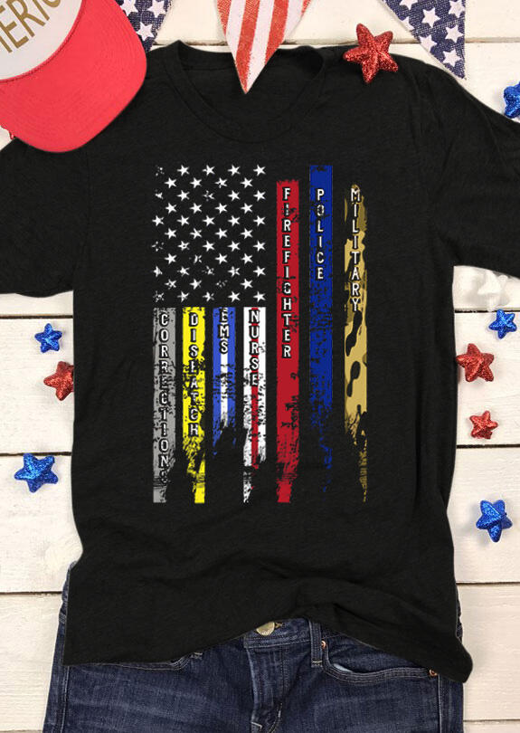 

Tees T-shirts American Flag Leopard Firefighter Police Military T-Shirt Tee in Black. Size