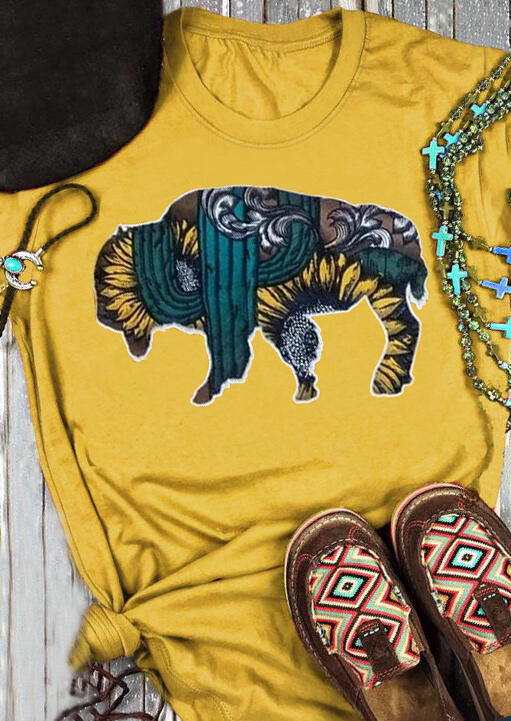 

Tees T-shirts Sunflower Cactus Buffalo T-Shirt Tee in Yellow. Size
