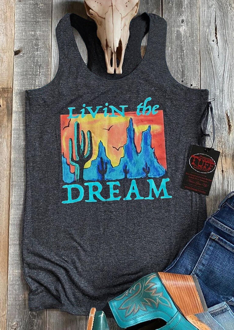 

Tank Tops Livin The Dream Cactus Tank in Dark Grey. Size