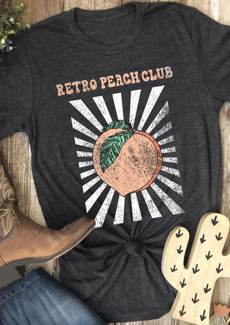 

Retro Peach Club T-Shirt Tee - Dark Grey, 471606