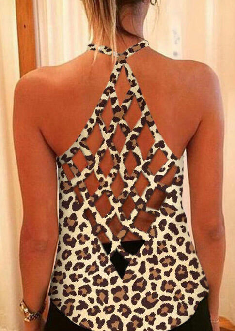 

Tank Tops Leopard Criss-Cross Open Back Camisole in Leopard. Size