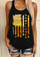 Summer Outfits Sunflower American Flag Tank