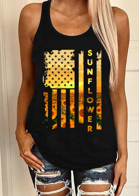 

Tank Tops Sunflower American Flag Tank - Black. Size