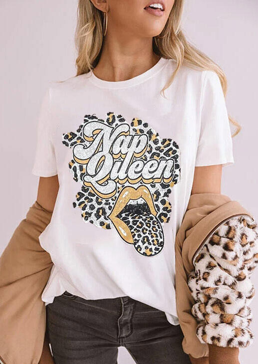 

Nap Queen Leopard Lips T-Shirt Tee - White, 471694