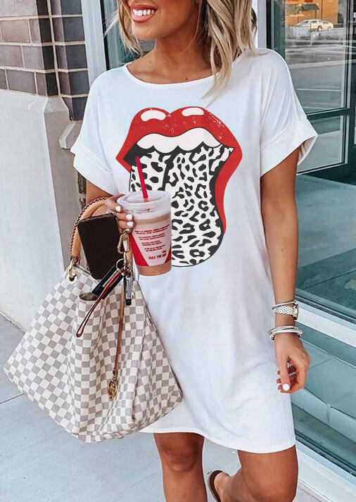 

Mini Dresses Leopard Lips O-Neck Mini Dress - White. Size: S,M,,XL