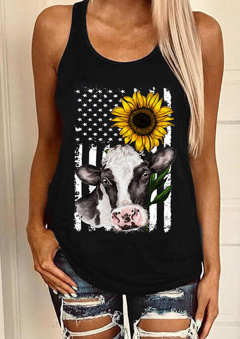 

Tank Tops Sunflower American Flag Cowhead Tank - Black. Size