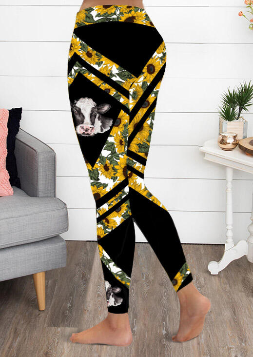 

Activewear Sunflower American Flag Cowhead Activewear Sports Leggings in Black. Size