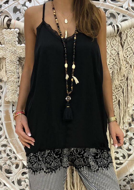Lace Splicing Camisole without Necklace - Black, 462780