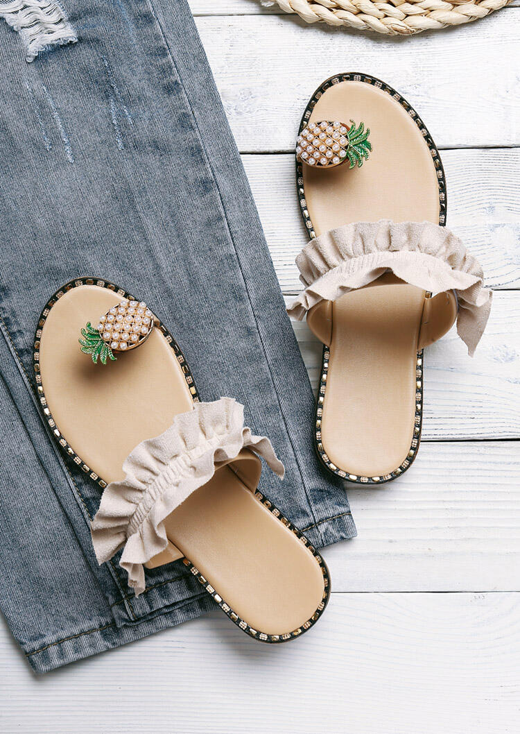 

Pineapple Pattern Toe Ring Casual Sandals - Apricot, 452762