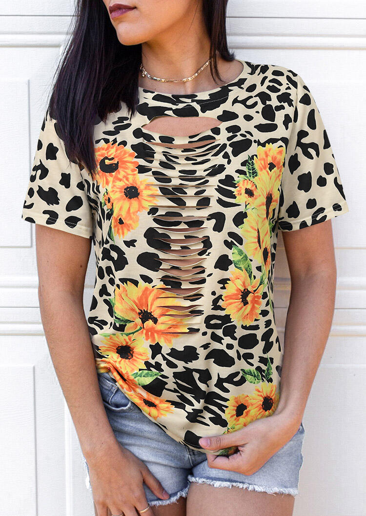 

Blouses Sunflower Leopard Hollow Out Blouse without Necklace in Leopard. Size