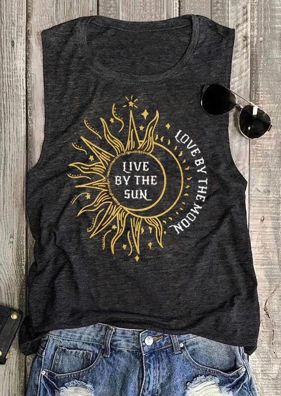 Tank Tops Sunflower Live By The Sun Love By The Moon Tank Top in Gray. Size: 3XL,S