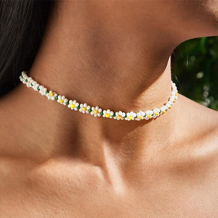 

Necklaces Bohemian Beading Daisy Choker Necklace in Yellow. Size