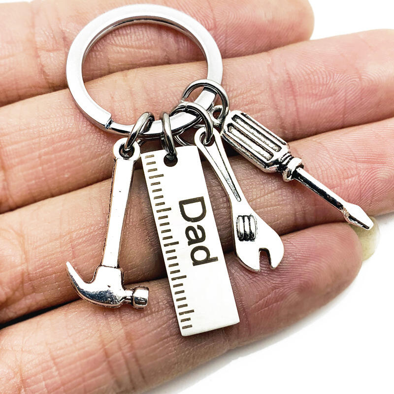 

Decoration Dad Mini Tools Hammer Screwdriver Wrench Keychain in Silver. Size